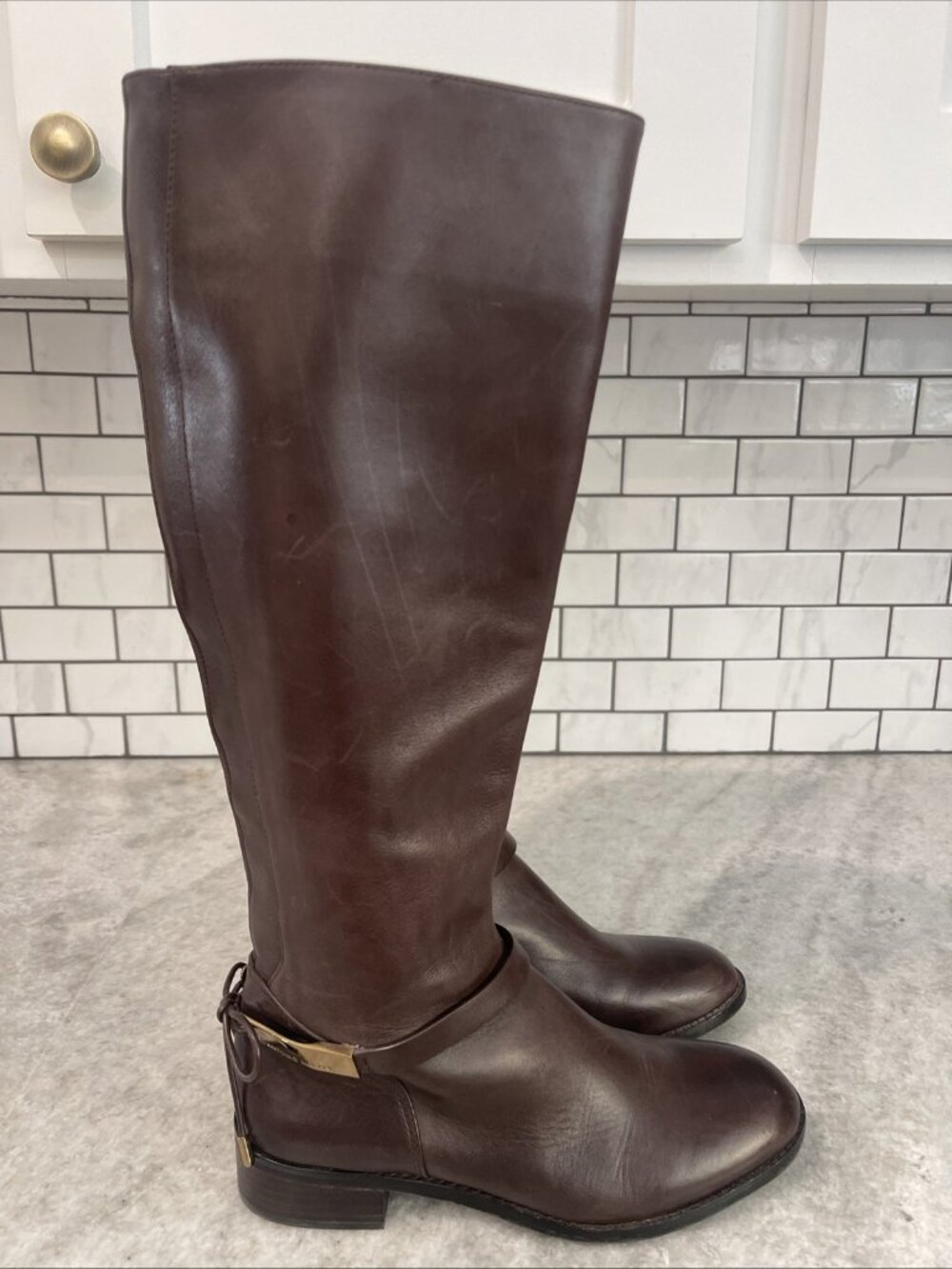 Antonio Melani Boots Womens 6.5 Brown Leather Strappy Boho Classic Heels Shoes